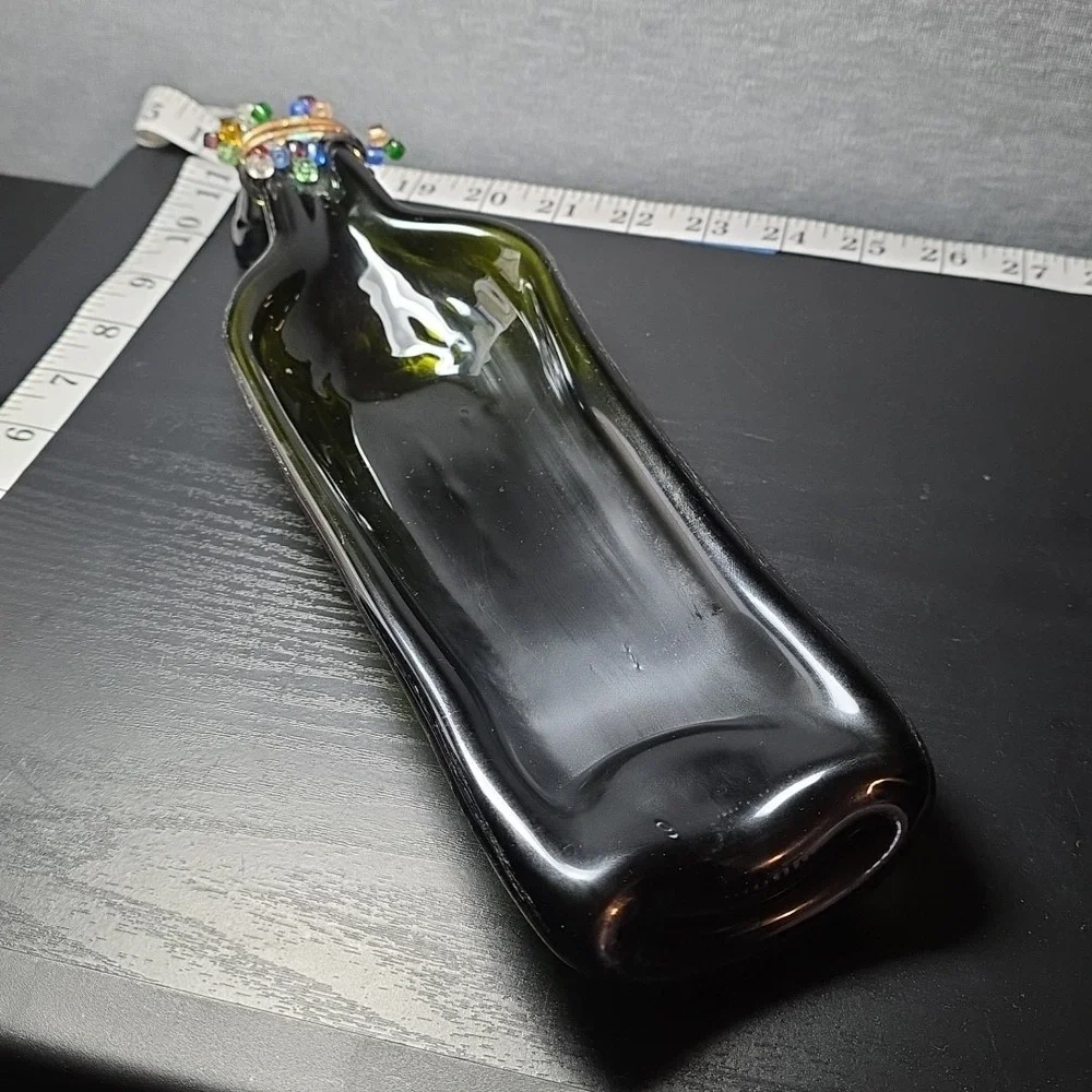 Flattened Green Wine Bottle Serving Tray, Candle Holder, or Cooking Spoon Rest